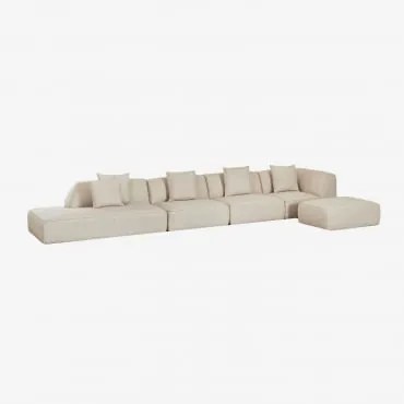 Sofa Modułowy Narożny 4-częściowy Z Lewym Szezlongiem I Tapicerowanym Pufem Cardea Bukla Kremowy Beż - Sklum