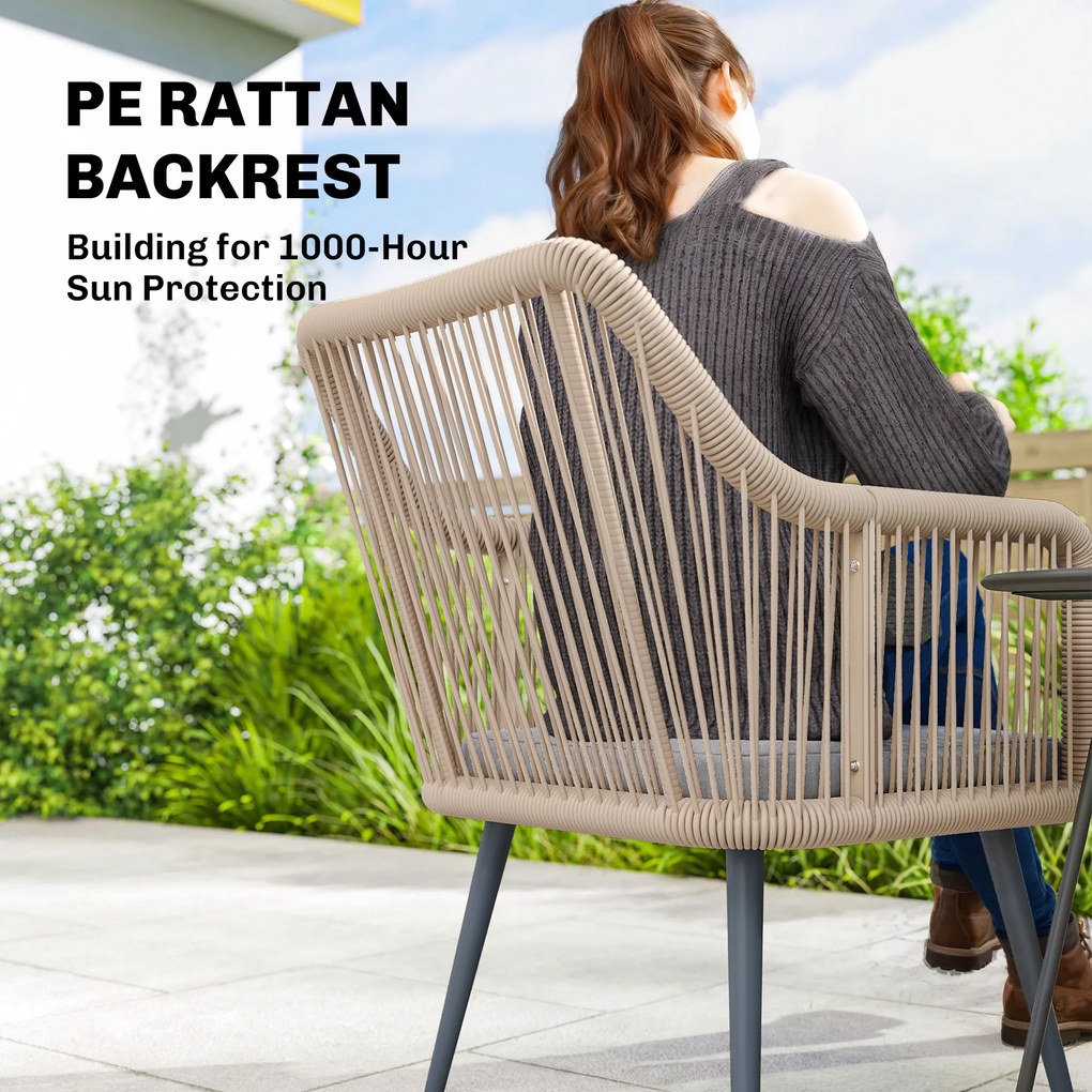 Outsunny Zestaw 2 krzeseł ogrodowych wodoodporny krzesła z podłokietnikami poduszkami rama metalowa nośność do 120 kg Jasnoszary | Aosom PL