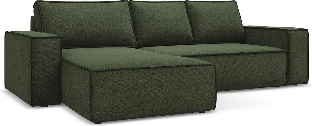 Narożnik lewostronny z funkcją spania - z tkaniny strukturalnej - oliwkowy - KIMO