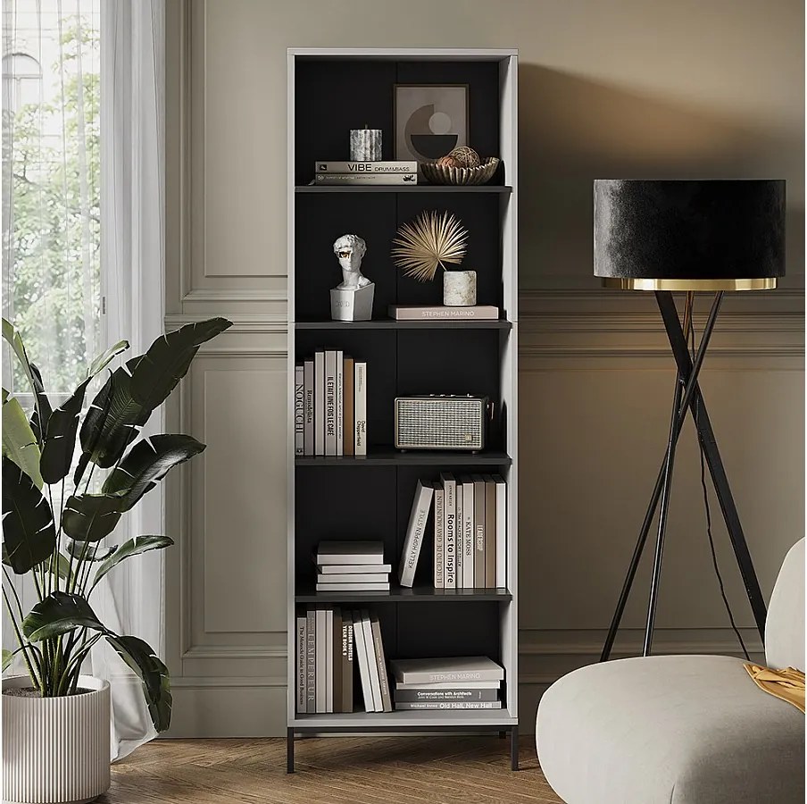 Regał na książki szary 60x40x180 eliza