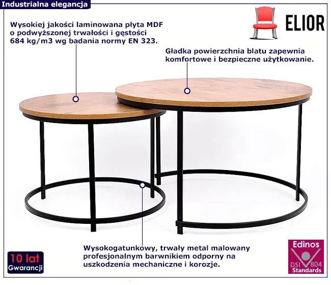 Zestaw okrągłych stolików kawowych czarny + dąb - Eloise