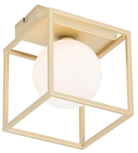 Designerska lampa sufitowa złota z białym szkłem - Aniek