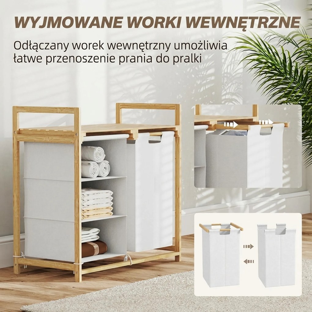 HOMCOM Kosz na pranie bambusowy z pojemnikiem szuflada materiałowy worek 70x36x70 cm do łazienki organizer na bieliznę drewno | Aosom PL