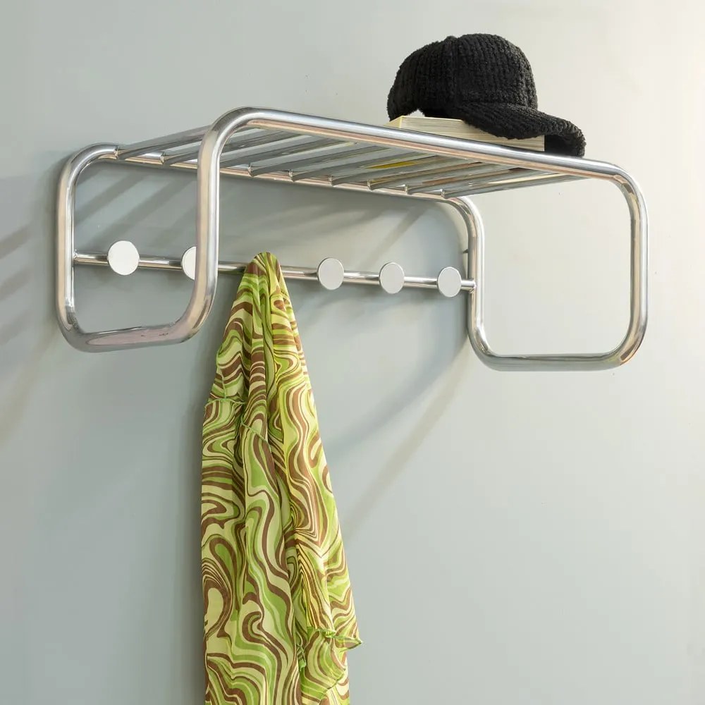 Metalowy wieszak ścienny w kolorze srebra z półką 72 cm Retro – Spinder Design