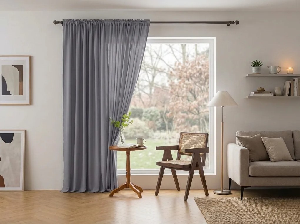 Zasłona OXFORD LIGHT 140x250 cm, jasnoszara Zawieszanie: Taśma z wiązaniami