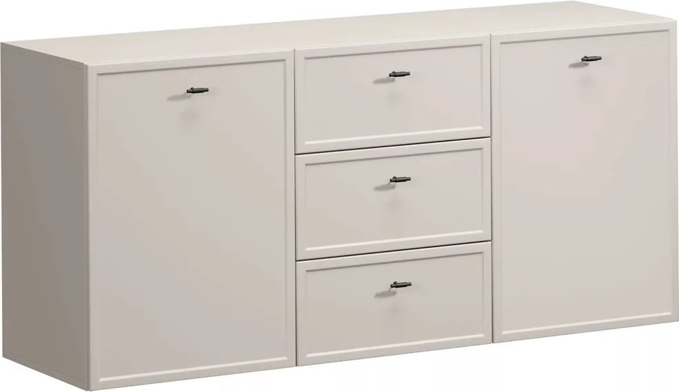Komoda wisząca Lorini 150 cm z szufladami - kaszmir / czarne uchwyty T-bar