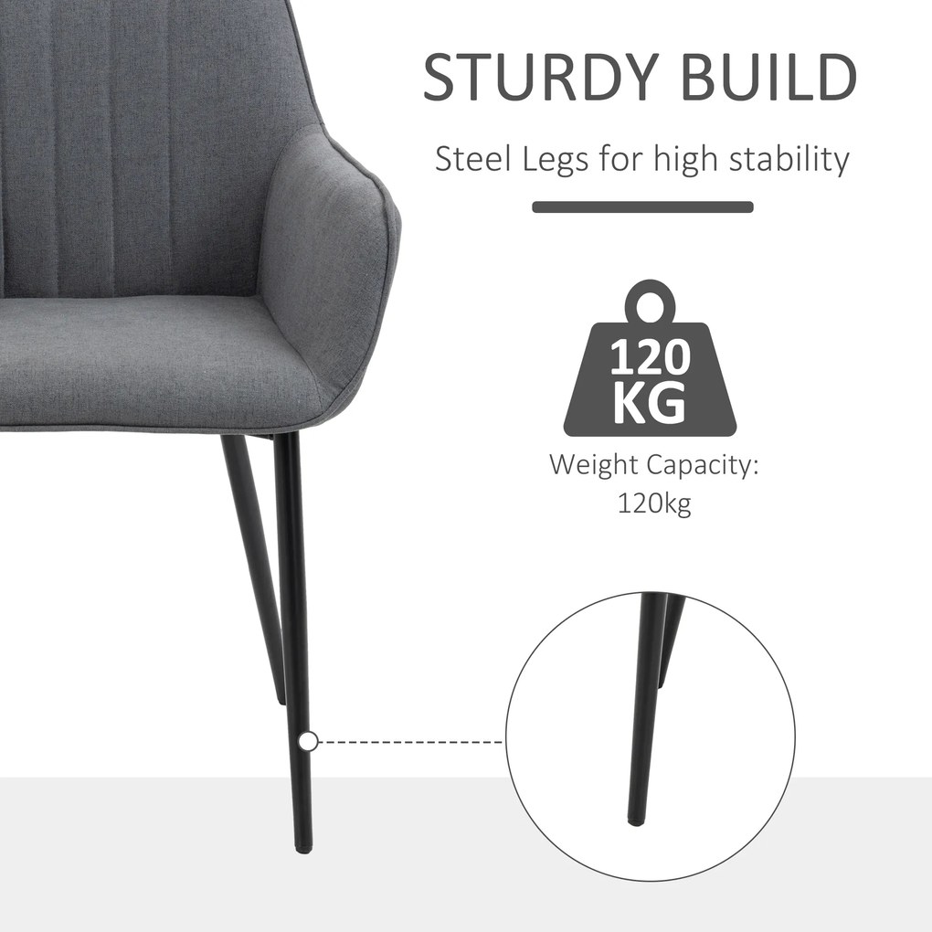 HOMCOM 2 Krzesła Jadalniane Oparcia Podłokietniki Len Ciemnoszare Wygodne | Aosom PL