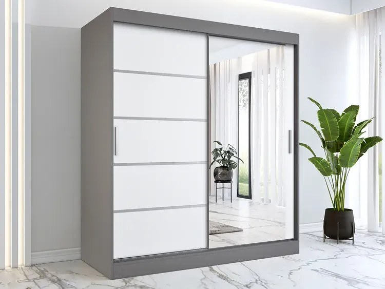 Szafa 180X200 Biały Przesuwna Antracyt + R3-M08