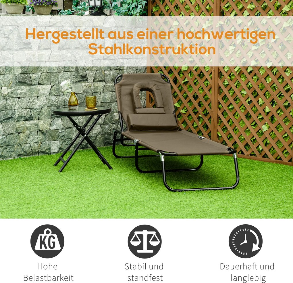 Outsunny Leżak Ogrodowy z Otworem na Twarz Praktyczny Komfort Brązowy 190x56x28cm | Aosom PL