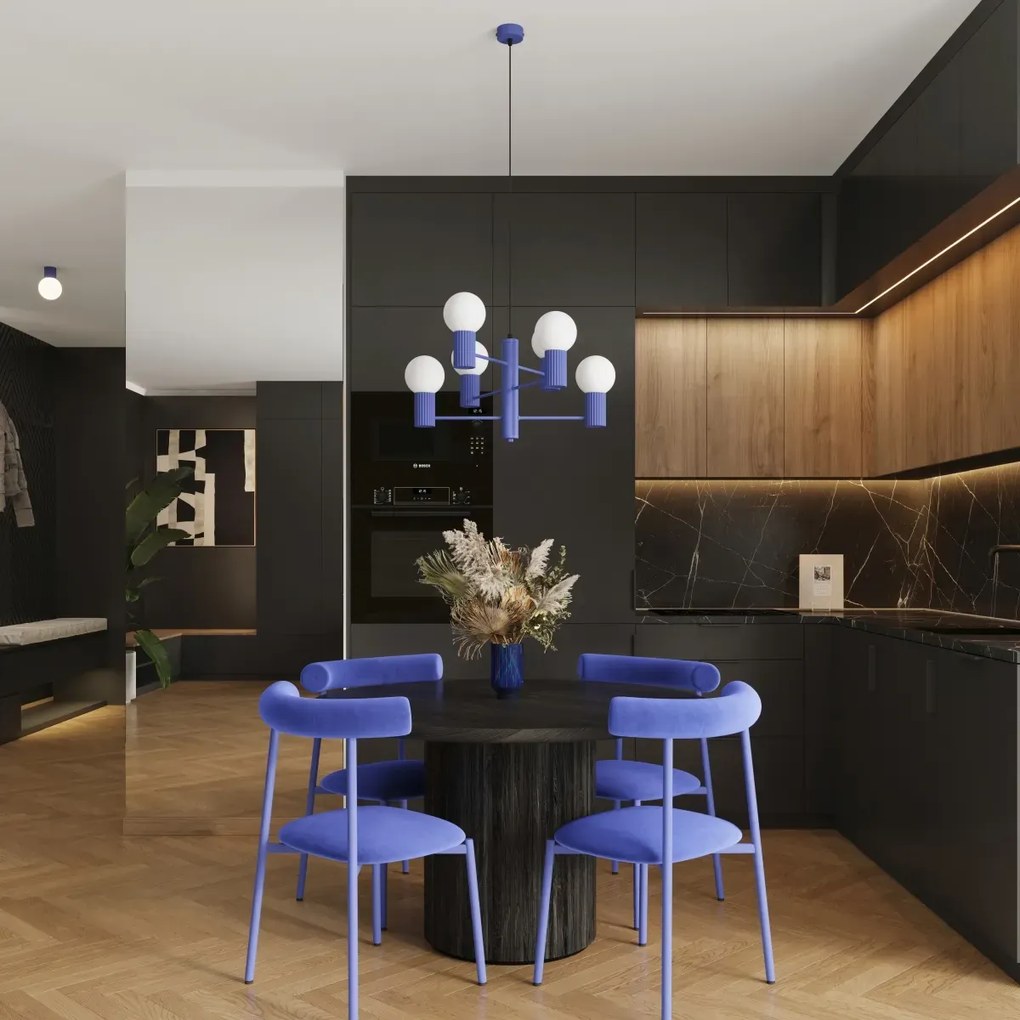 Żyrandol HALO 6 ultramaryna ryflowany SOLLUX  LIGHTING