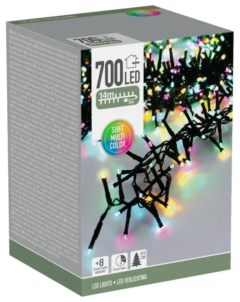 Zewnętrzny łańcuch świetlny Macaron, 14 m 700 diod LED, (ziel., pom., nieb., róż.), timer, IP44, 14 m