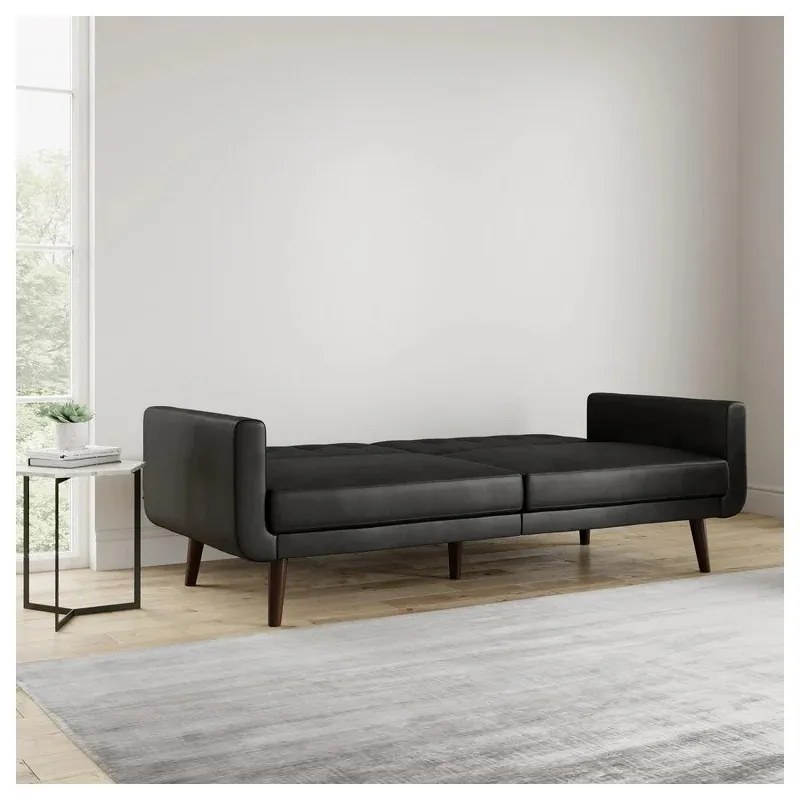 Czarna rozkładana sofa z imitacji skóry 200 cm Nola – Støraa