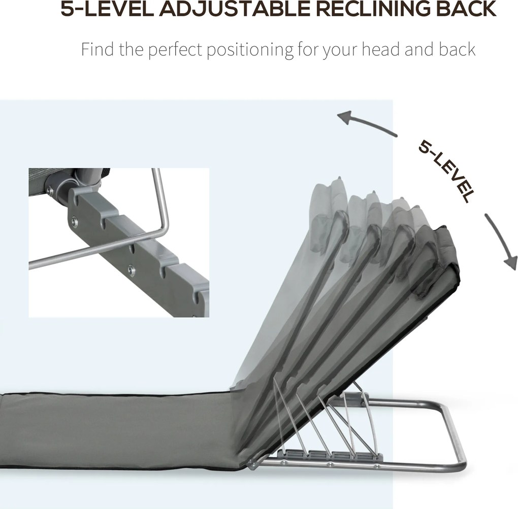 Outsunny Zestaw 2 mat plażowych, regulowany, składany, 124Dł x 53Szer x 37-50Wys cm, Szary