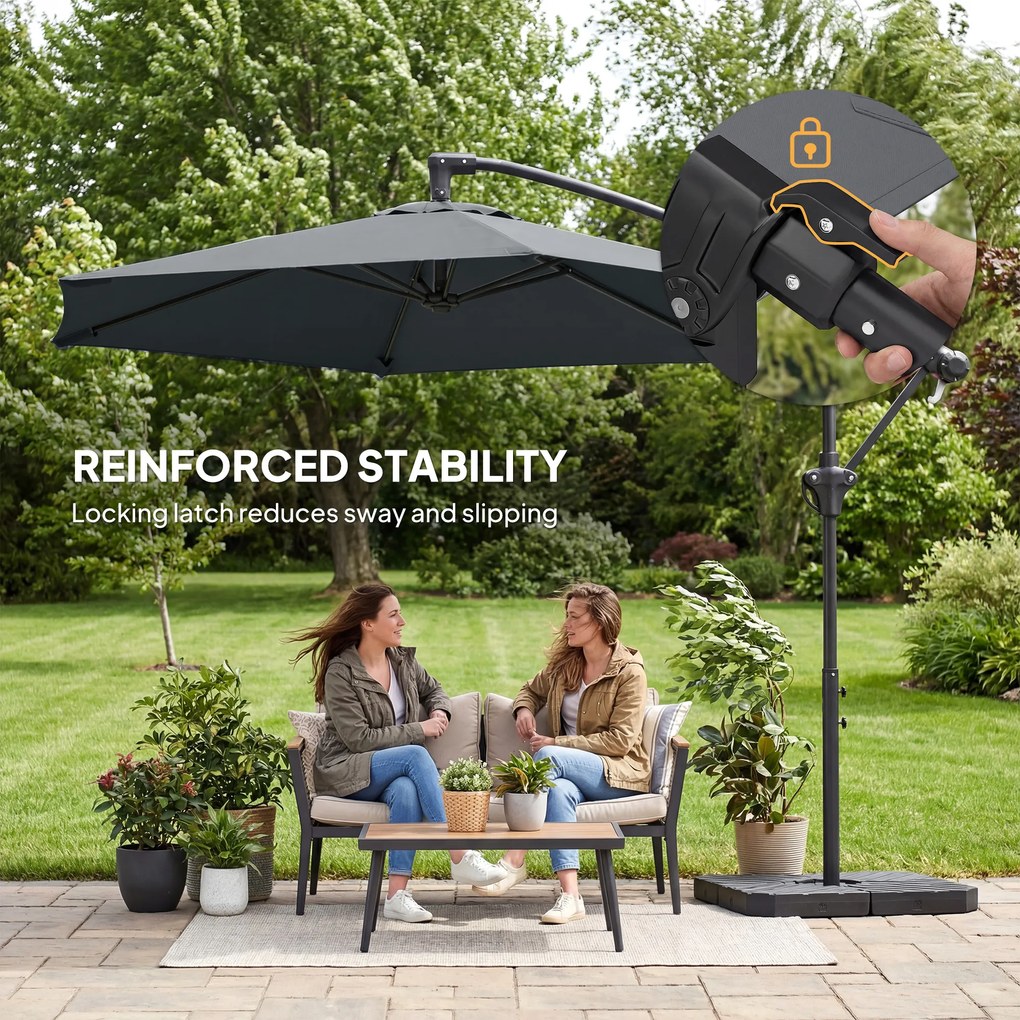 Outsunny Parasol ogrodowy ok. Ø300 cm z mechanizmem blokującym, korbą i obciążnikami, ciemnoszary | Aosom PL