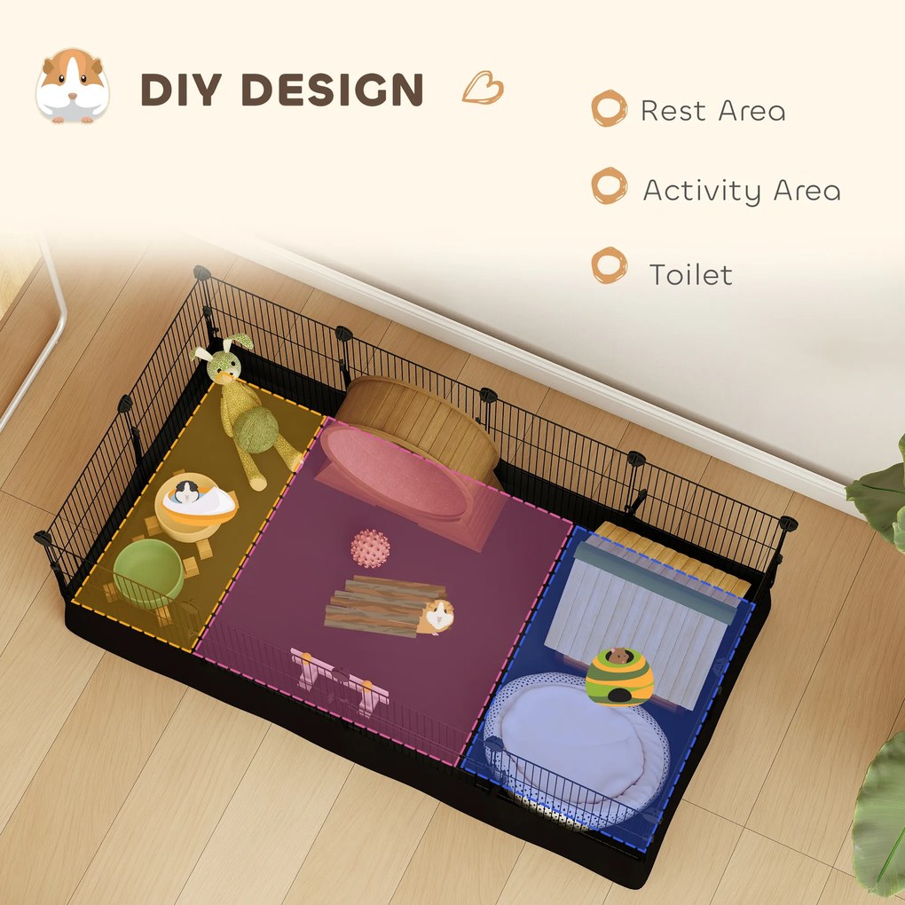 PawHut Wybieg dla małych zwierząt z 12 panelami, klatka dla królików, świnek morskich, 120x60x40 cm, czarny | Aosom PL