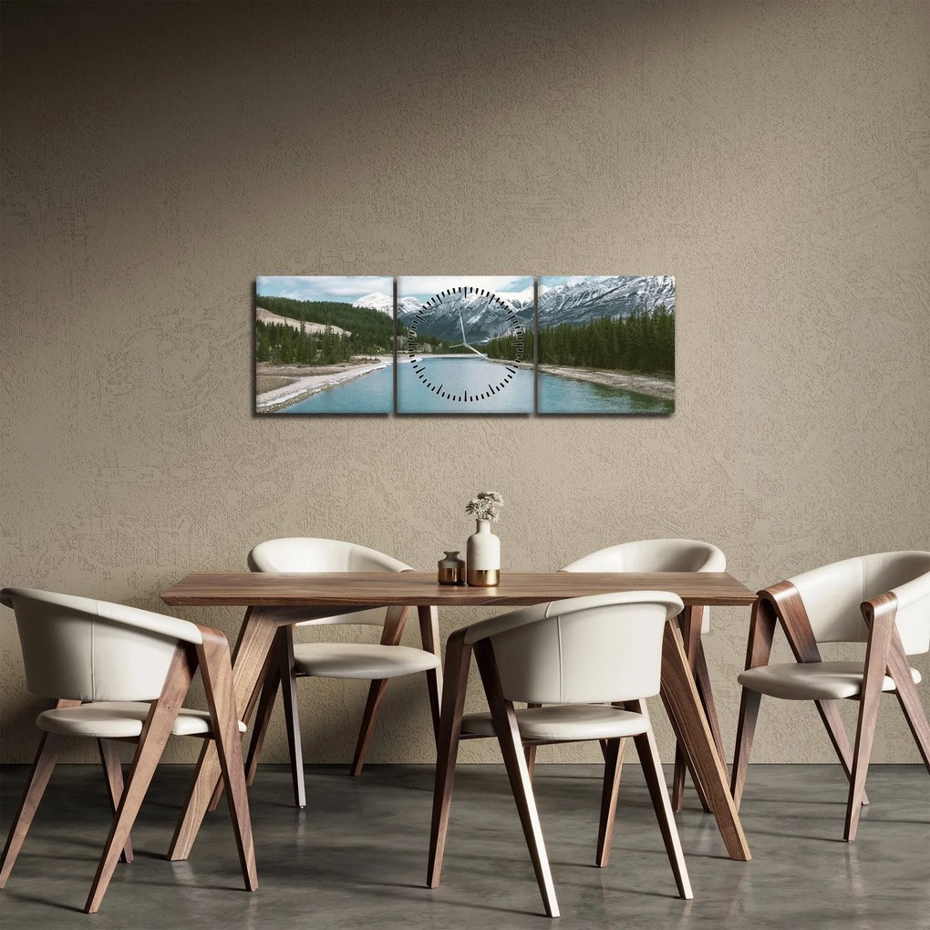 Obraz górskiego krajobrazu (z zegarem) (90x30 cm)