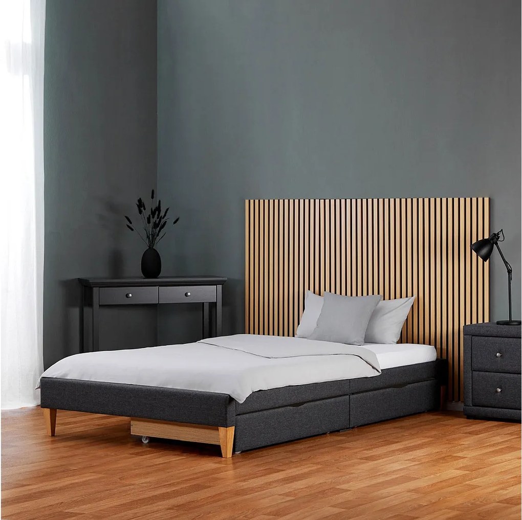Tapicerowane łóżko 95x32x210 cm szare z materacem i szufladami