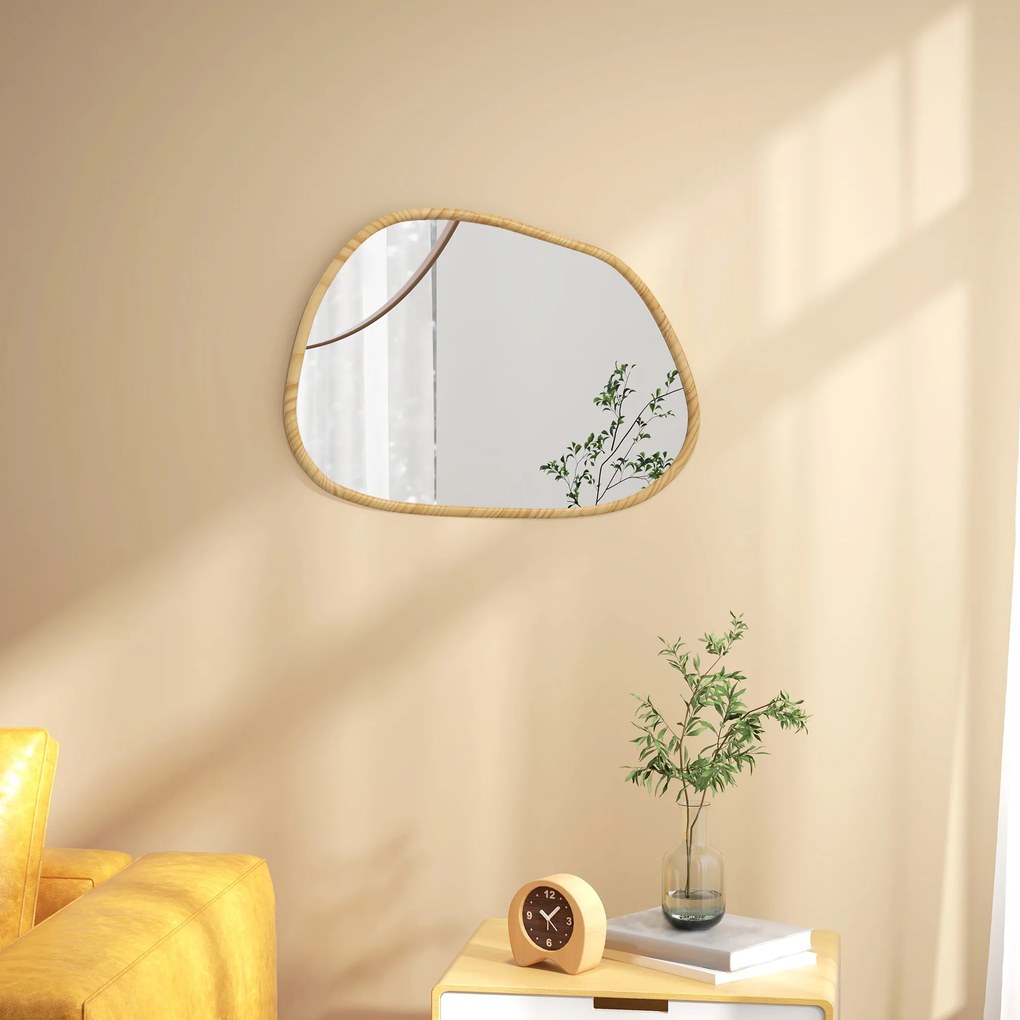 HOMCOM Dekoracyjne Lustro Ścienne, Design Vintage, 70 cm x 2,1 cm x 50 cm, Drewno Solidne, Naturalne