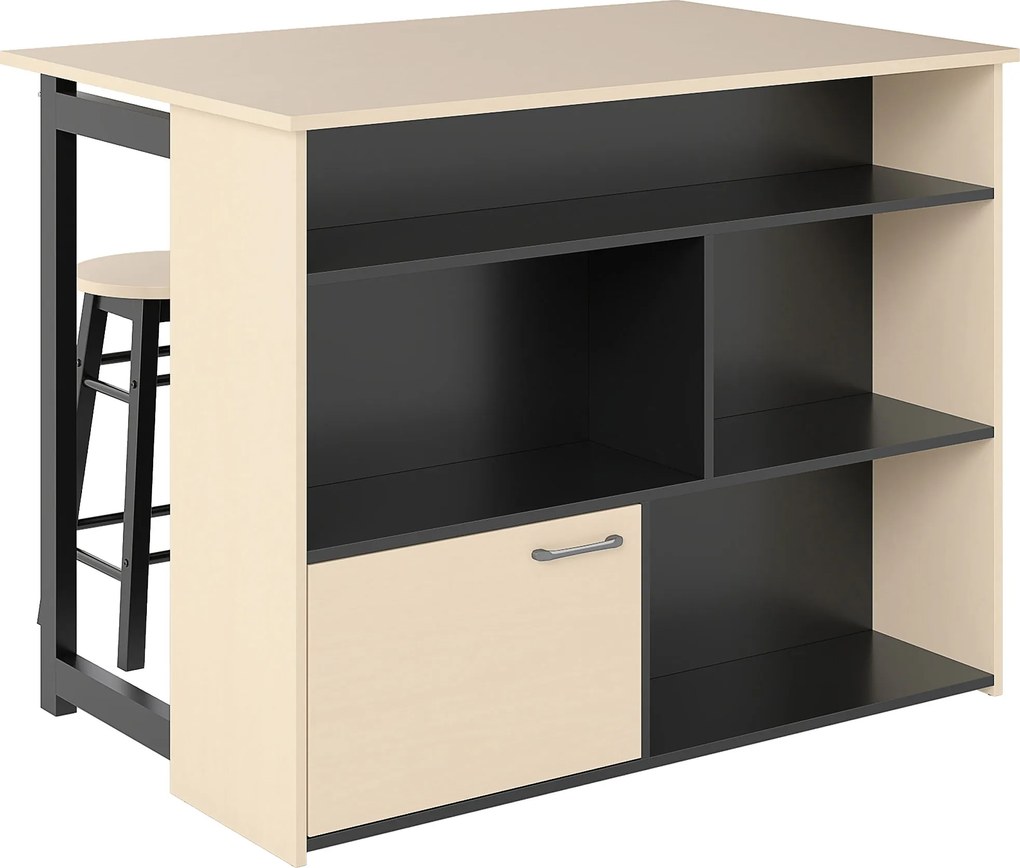 HOMCOM 3-cz. Zestaw Barowy, Bartisch ze Składanym Blatem, 2 Stołki Barowe, 6 Schowków, Czarny+Dąb, 116 x 70 x 89,5 cm