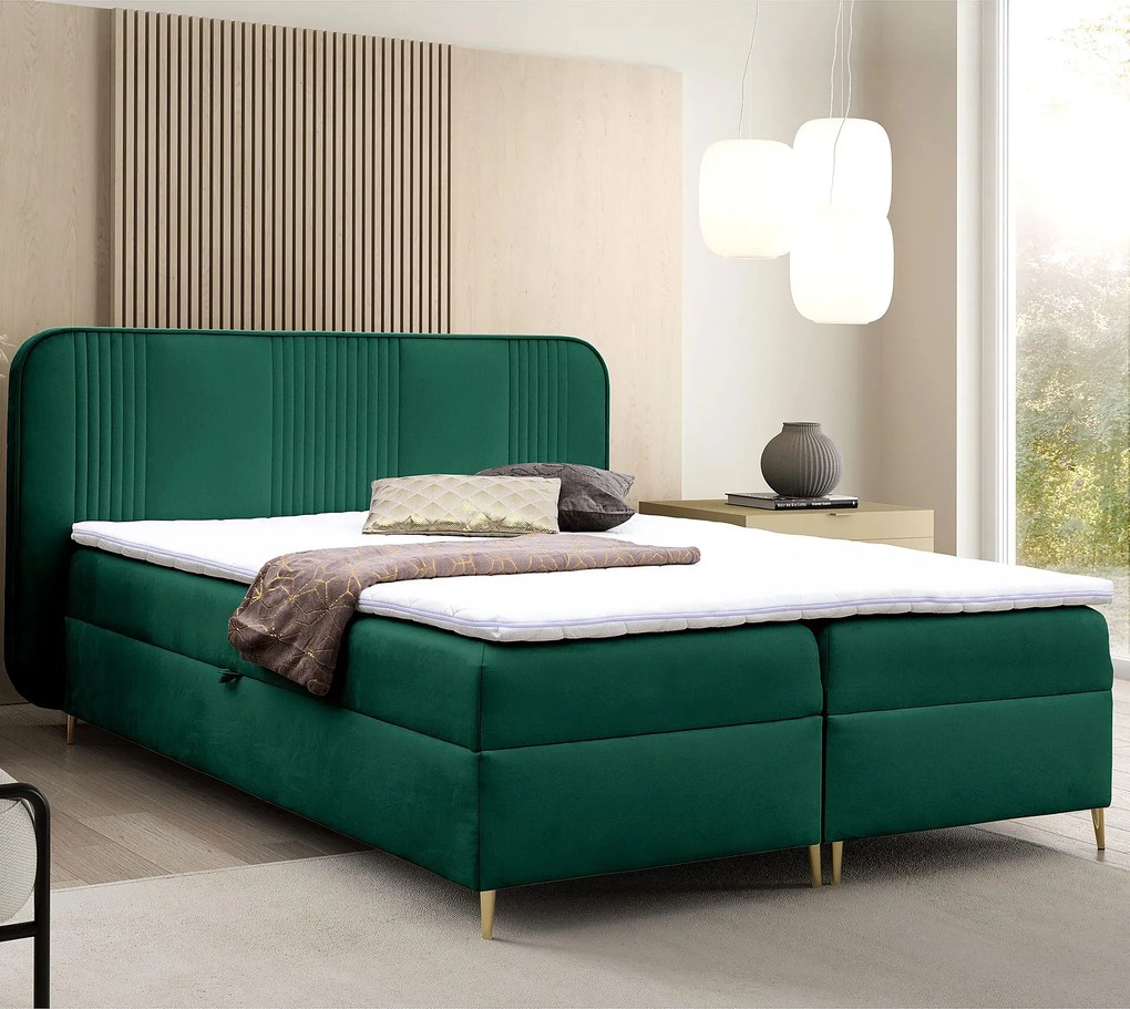 Zielone welurowe łóżko kontynentalne 4 rozmiary P9-M57