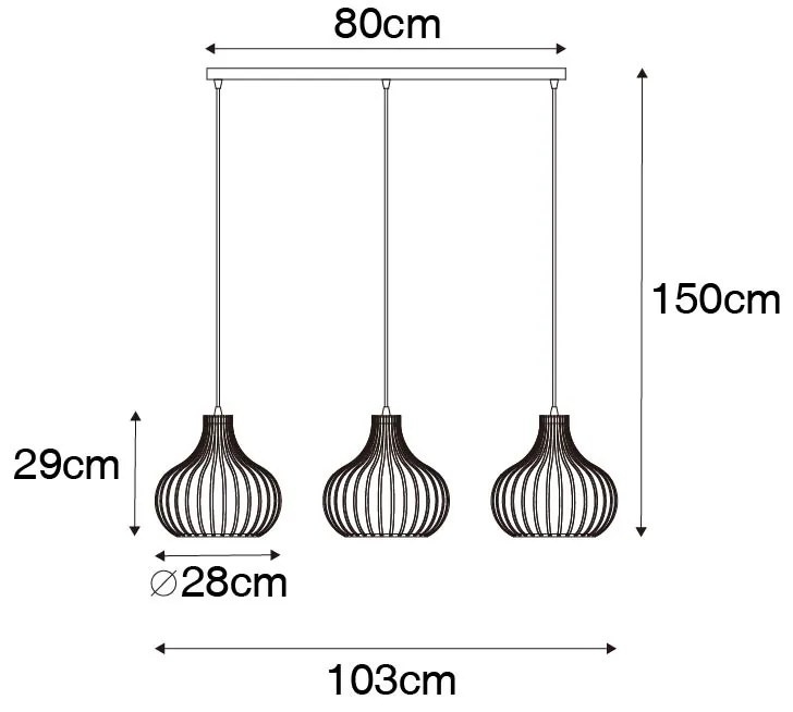 Nowoczesna lampa wisząca czarna 3-światłowa - Saffira Nowoczesny Oswietlenie wewnetrzne