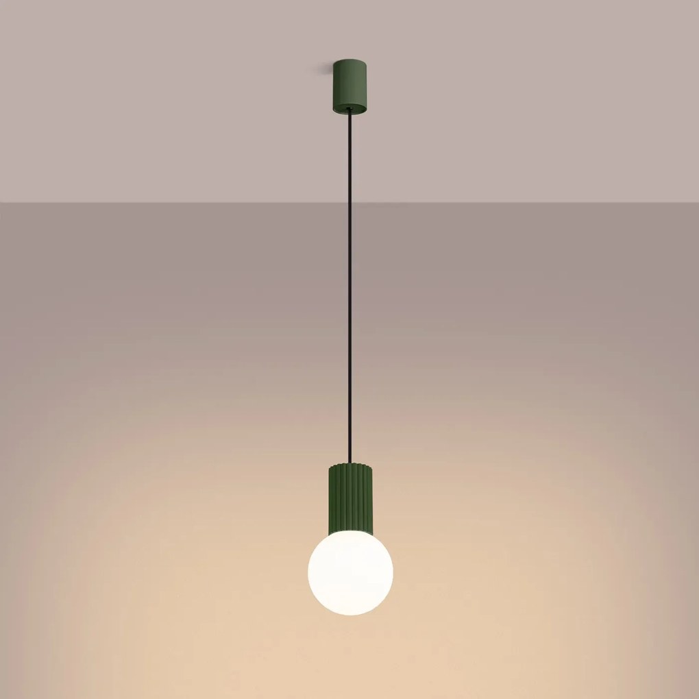 Lampa wisząca HALO 1 zielona oliwka ryflowana SOLLUX LIGHTING