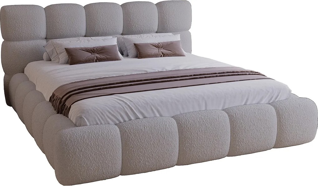 Łóżko tapicerowane z pojemnikiem 200x200 cm Lucca - stelaż, boucle - jasny szary (Lambi 11)