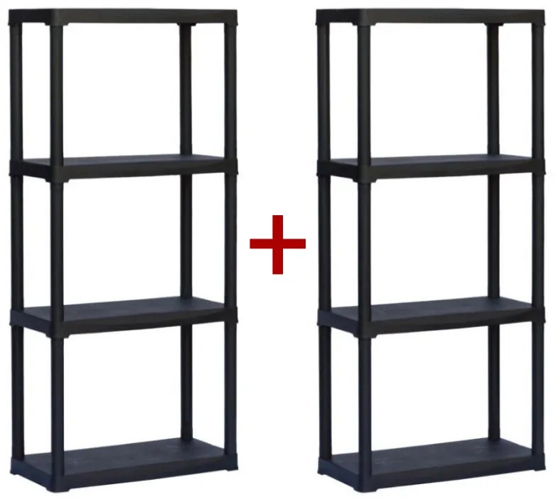 Regał plastikowy TEMPO 1+1 GRATIS, 1330x600x300 mm, 4 półki