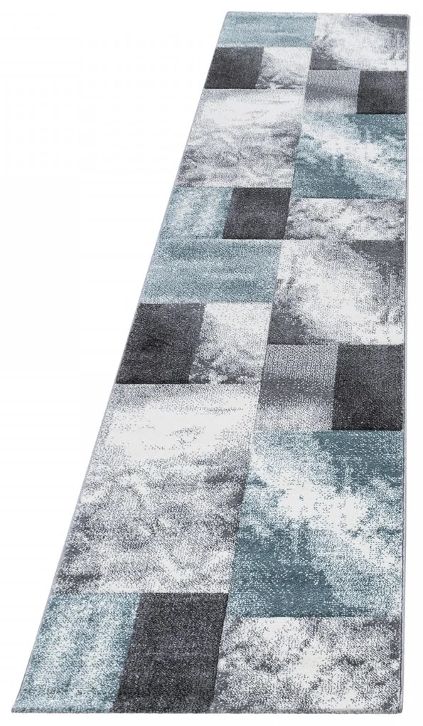 Dywan nowoczesny Hawaii 3D Kwadraty turkusowo-szare 80 cm x 300 cm