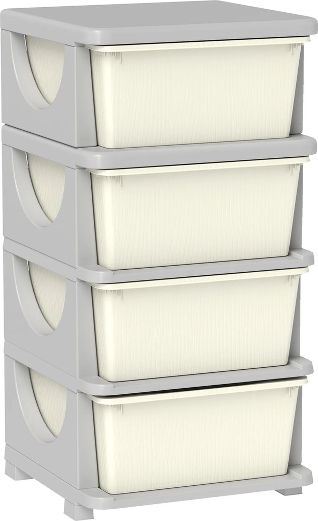 HOMCOM Skrzynki do Przechowywania dla Dzieci, 4 Duże Szuflady, Zaokrąglone Krawędzie, Plastik, 37x37x76 cm, Kremowe