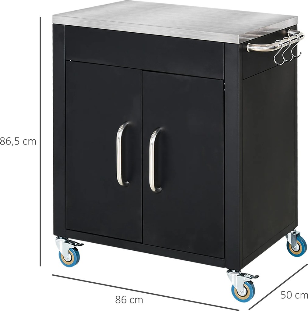 Homcom Wózek do grillowania - wózek na grill, mały wózek na grill, duży wózek na grill, wózek na grill dla ogrodu, Stal Szlachetna Czarny | Aosom PL