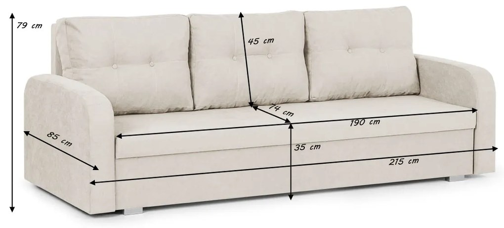 Kanapa sofa 3 os z funkcją spania BERLIN Ciemny szary