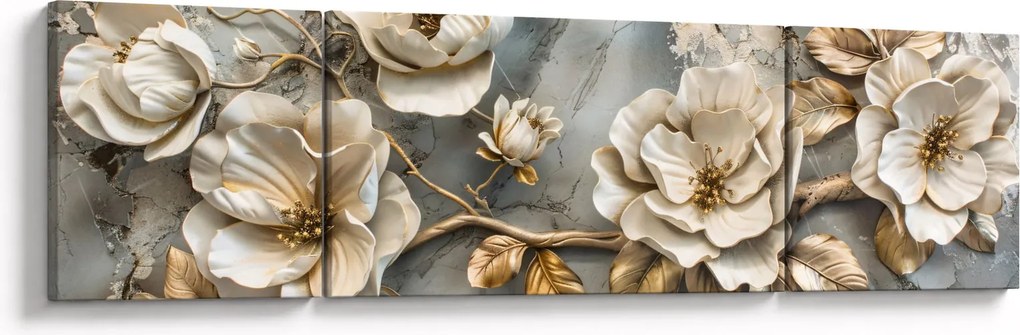 Obraz - Marmurowe tło z kwiatami (170x50 cm)