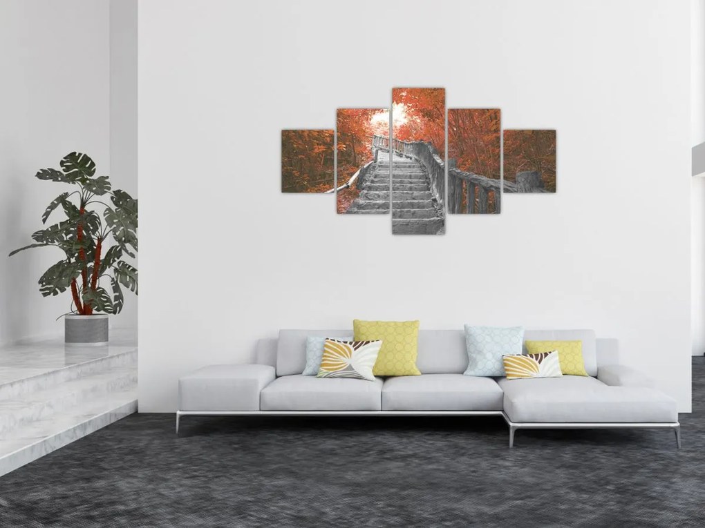 Obraz - Schody w naturze, pomarańczowy (125x70 cm)