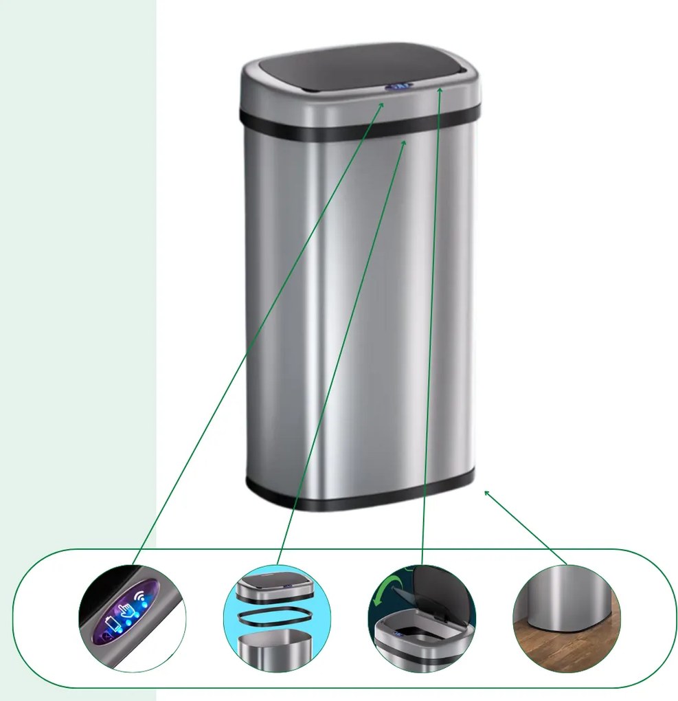 Kosz na śmieci DEUS z czujnikiem, 58 litrów, srebrna Jurhan