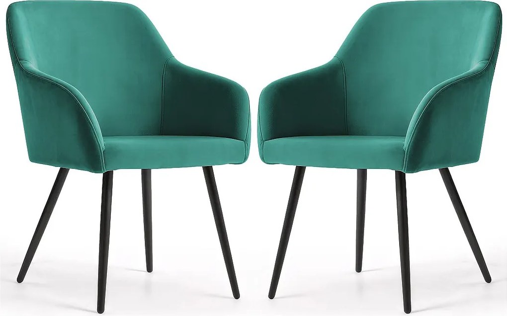 2x Welurowe krzesło tapicerowane gładkie Butelkowa Zieleń ESTELLE Czarne nogi