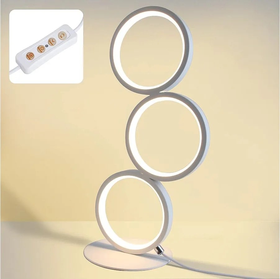 NETTLIFE Lampa stołowa LED z możliwością ściemniania, dotykowa lampka nocna nowoczesny design metalowy pierścień białe aluminiowe studium
