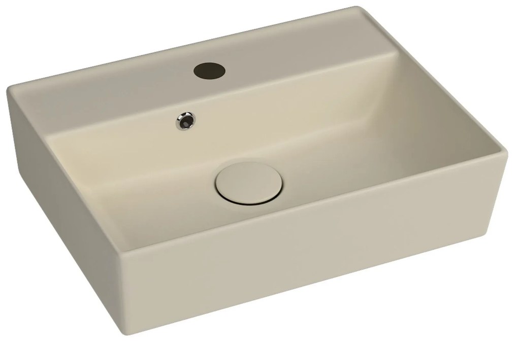 Umywalka ceramiczna nablatowa / wisząca beżowa z półką i otworem na baterie 50 x 38 cm LERA Ivory