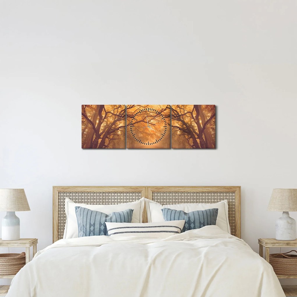 Obraz drogi w jesiennym krajobrazie (z zegarem) (90x30 cm)
