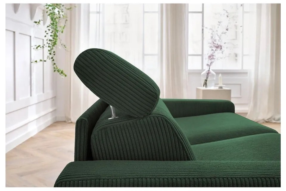 Ciemnozielona sztruksowa rozkładana sofa 215 cm Monaco – Bobochic Paris