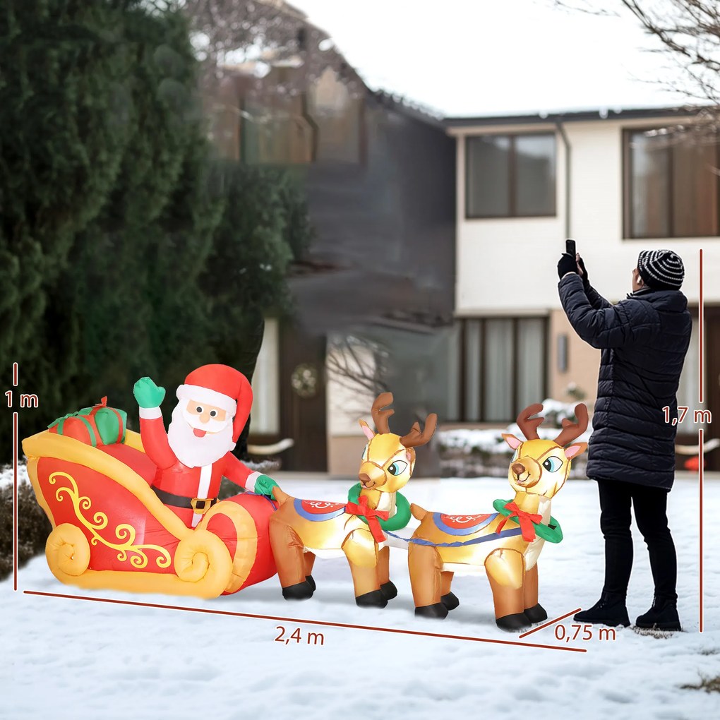 Outsunny Nadmuchiwana dekoracja świąteczna, postać na sankach z reniferami, poliester | Aosom PL