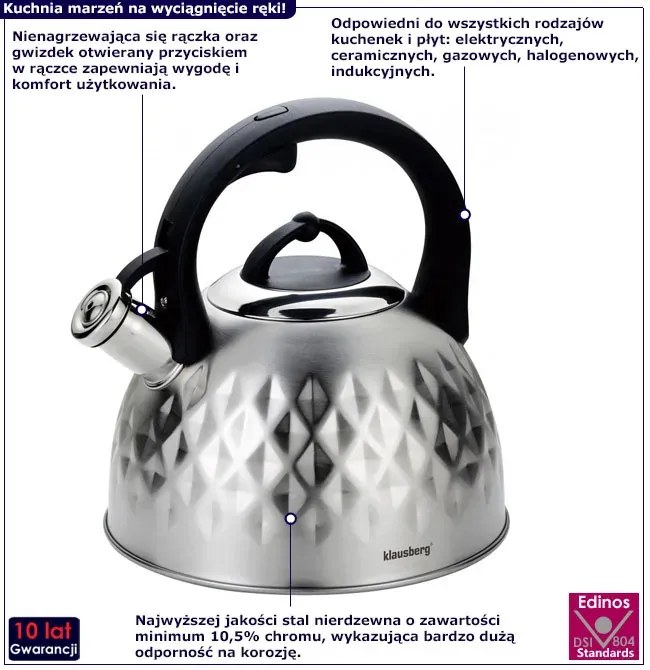 Srebrny czajnik z tłoczonym wzorem 3L D4-E46