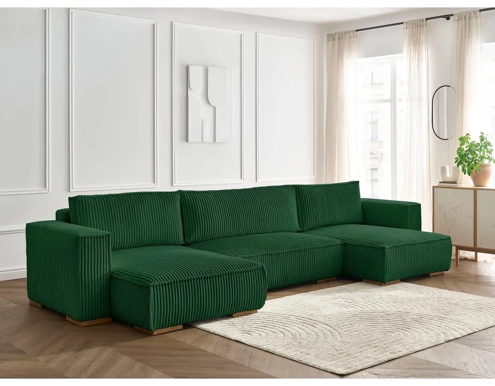 Zielony sztruksowy rozkładany/ze schowkiem narożnik (w kształcie litery U) Chelsea – Bobochic Paris