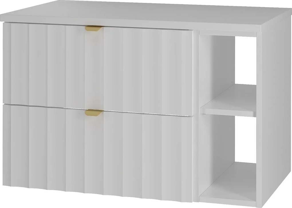 Biały Zestaw Łazienkowy 80cm Szafka z Blatem Regał Ryflowane Fronty Arcos