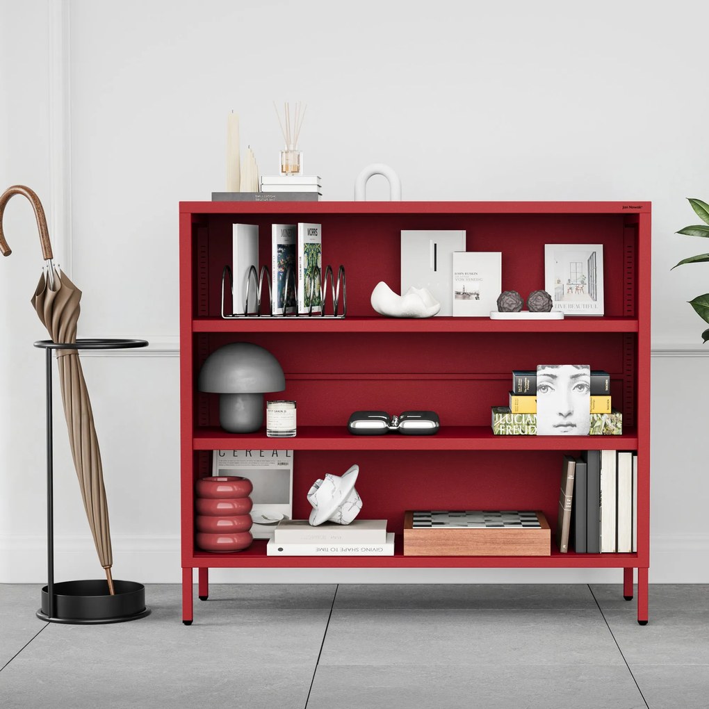 Niski regał metalowy czerwony Modern LUCA, 1000 x 900 x 350 mm
