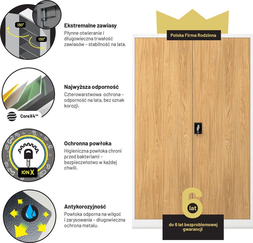 Szafa biurowa metalowa Biały/ Złoty dąb: Eco Design JAN II