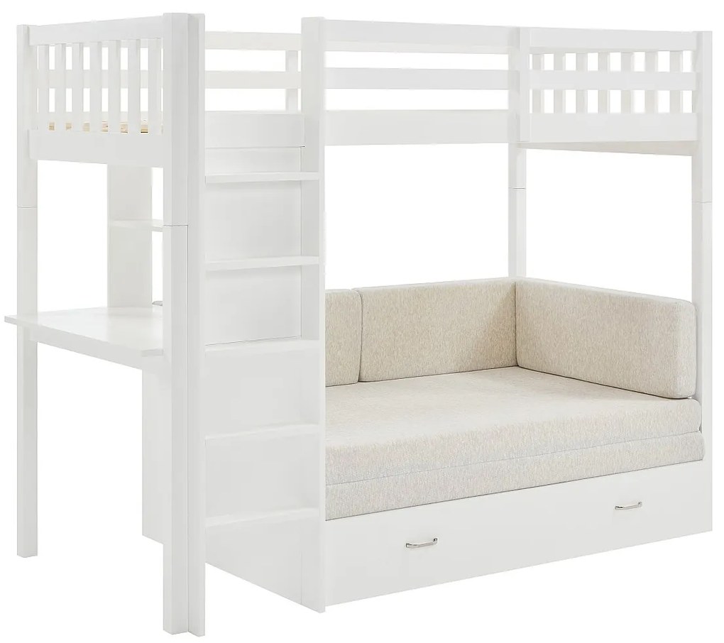 Łóżko antresola 90 x 190 cm z rozkładaną kanapą - Drewno sosnowe i MDF - Biały - ORPELIA