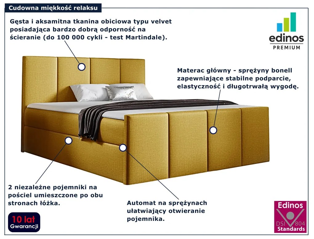Musztardowe łóżko welurowe 5 rozmiarów N4-T85