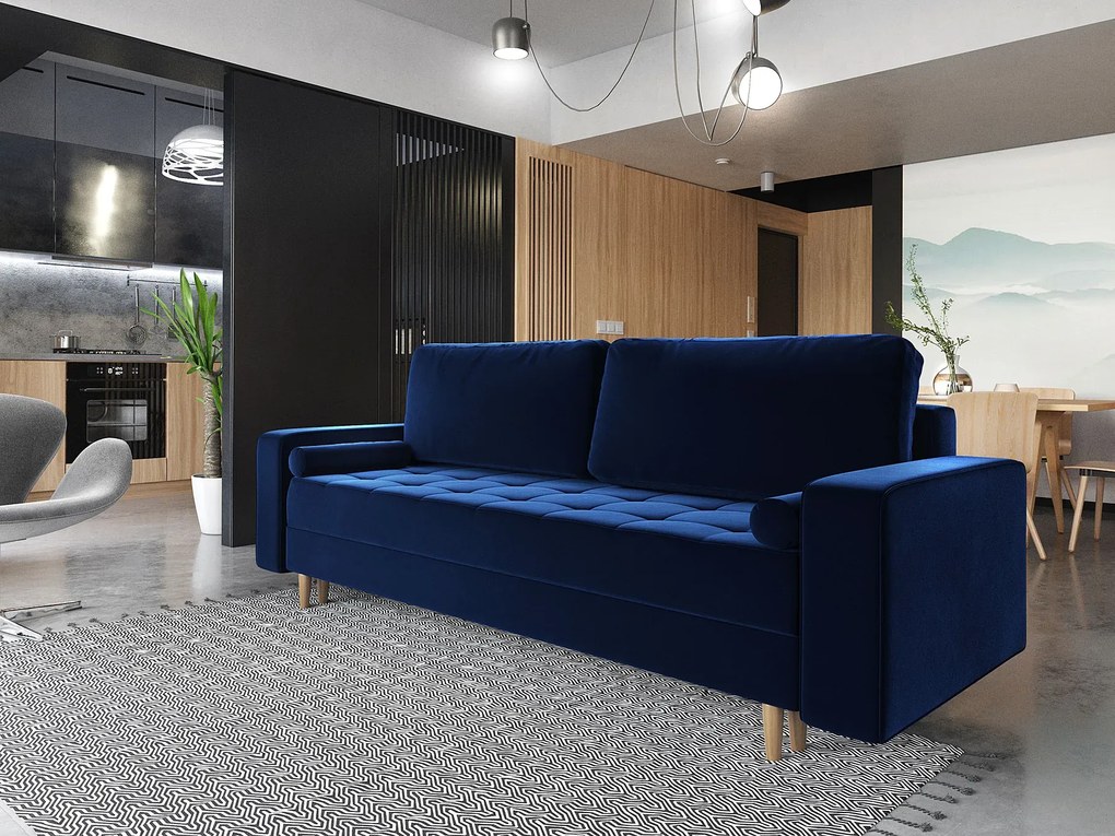 Granatowa welurowa sofa z funkcją spania E4-Z93