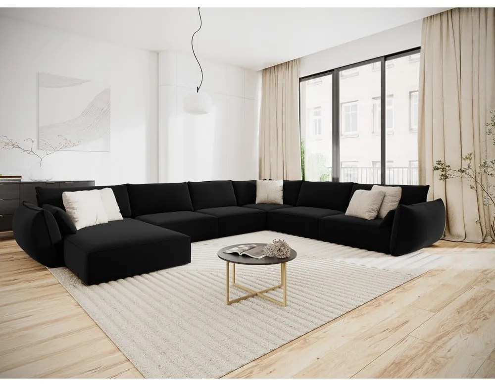 Czarny aksamitny narożnik (prawostronny/w kształcie litery U) Vanda – Mazzini Sofas